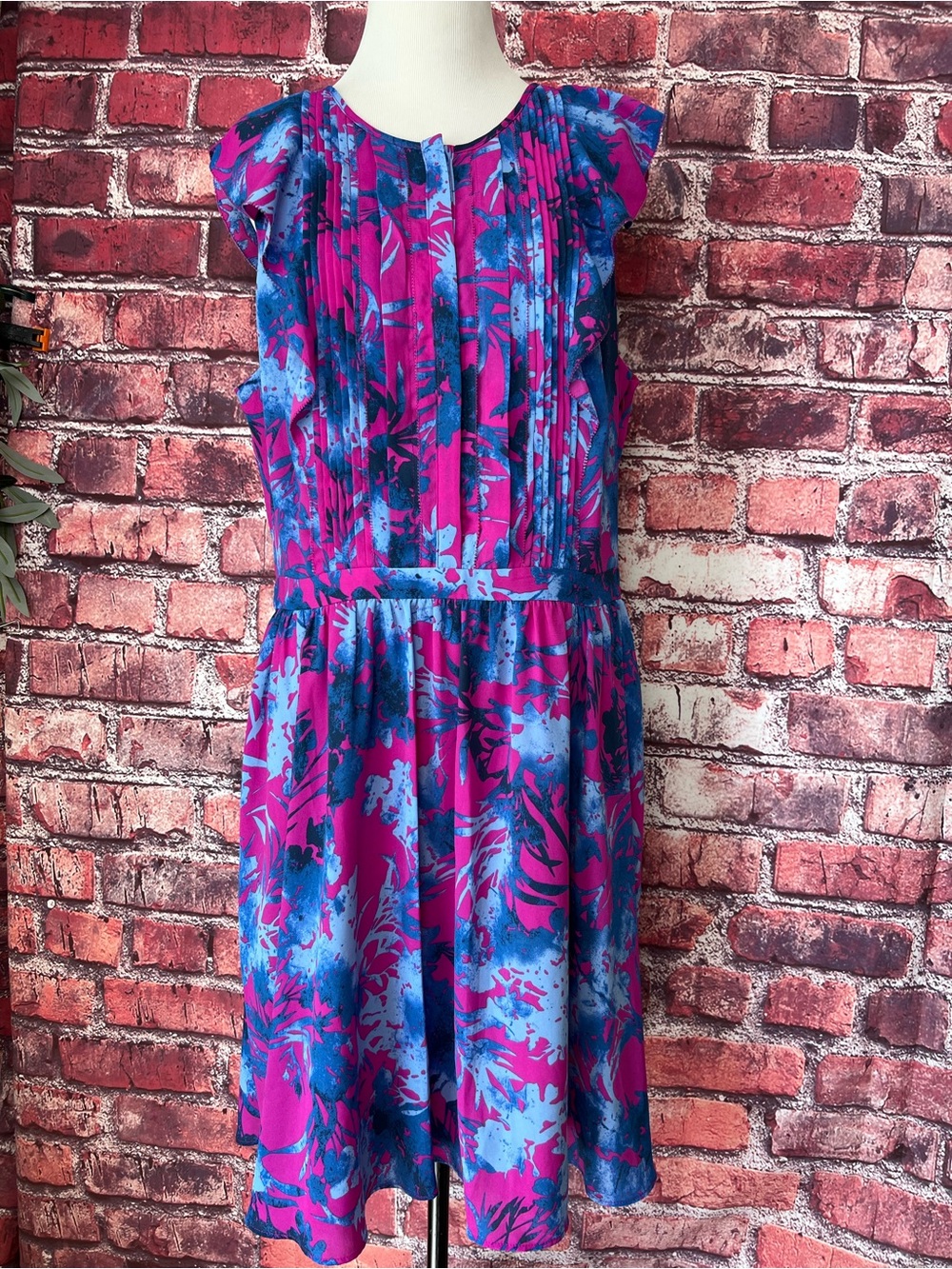 Banana Republic Bold Floral Pintuck Ruffle Dress 14 Summer 2016